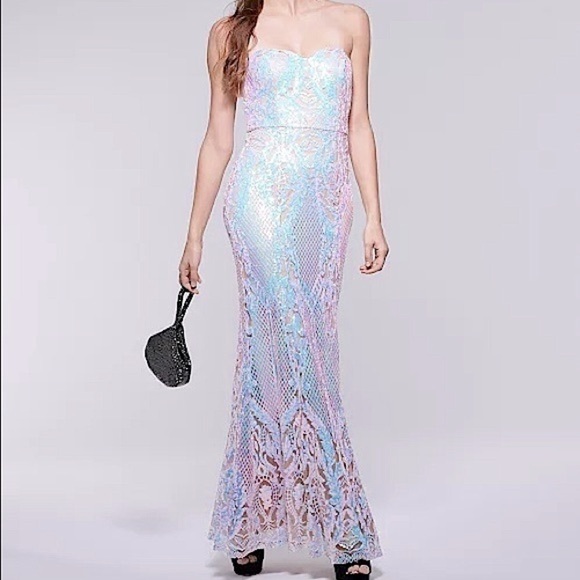 Say Yes to the Prom Formal Iridescent Strapless Sequin Maxi Dress Size 5 - Picture 1 of 13